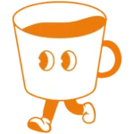 une tasse orange avec des yeux qui court logo les infiltrés coffee shop Toulouse